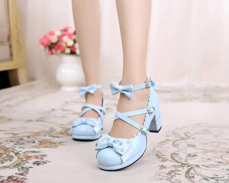 Sweet Lolita Chunky High Heel Shoes with Rhinestone Bow – Perfect Elegance for Any Occasion - Pasha