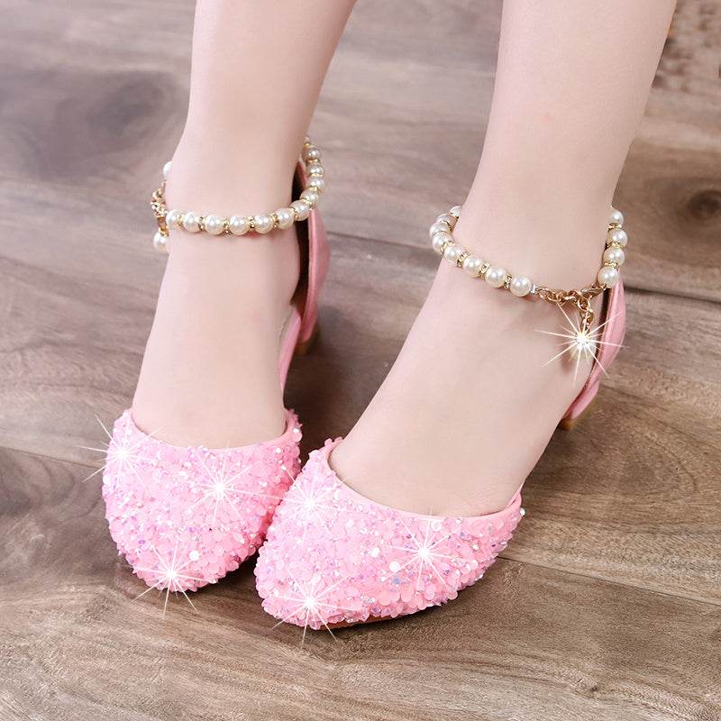 Elegant Girls High Heels – Little Princess Dance Shoes in Silver and Pink - Pasha
