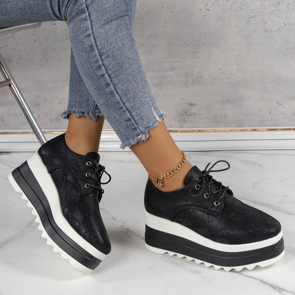 Round Toe Lace-up Platform Shoes for women - Pasha