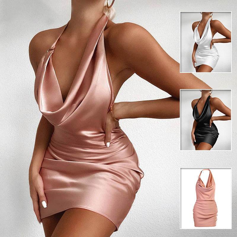 Satin V-Neck Backless Mini Party Dress Pasha Store - Pasha