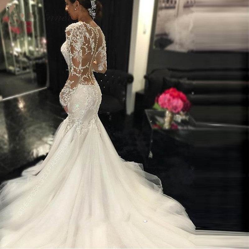 Trailing White Temperament Is Thin And Long Lace Wedding Dress - Pasha