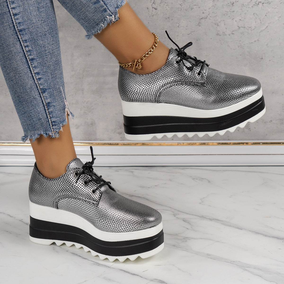 Round Toe Lace-up Platform Shoes for women - Pasha