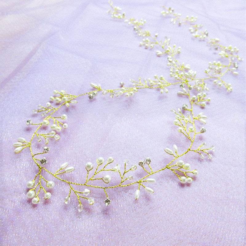 Bride's Long Hair Band - Elegant Wedding Hair Accessory with Crystals and Pearls - Pasha