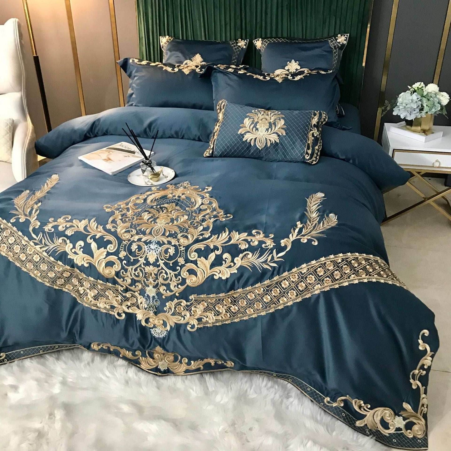 Ice Silk Embroidered Bedding Set – Personalized & Cool - Pasha