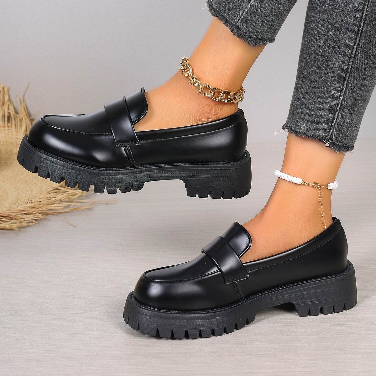 British Style Black Leather Slippers for women - Pasha