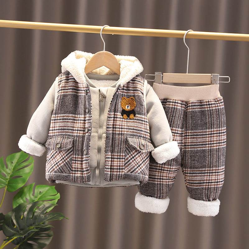 Stylish Boys and Girls Plus Velvet Thick Three-Piece Set – Comfortable & Fashionable - Pasha