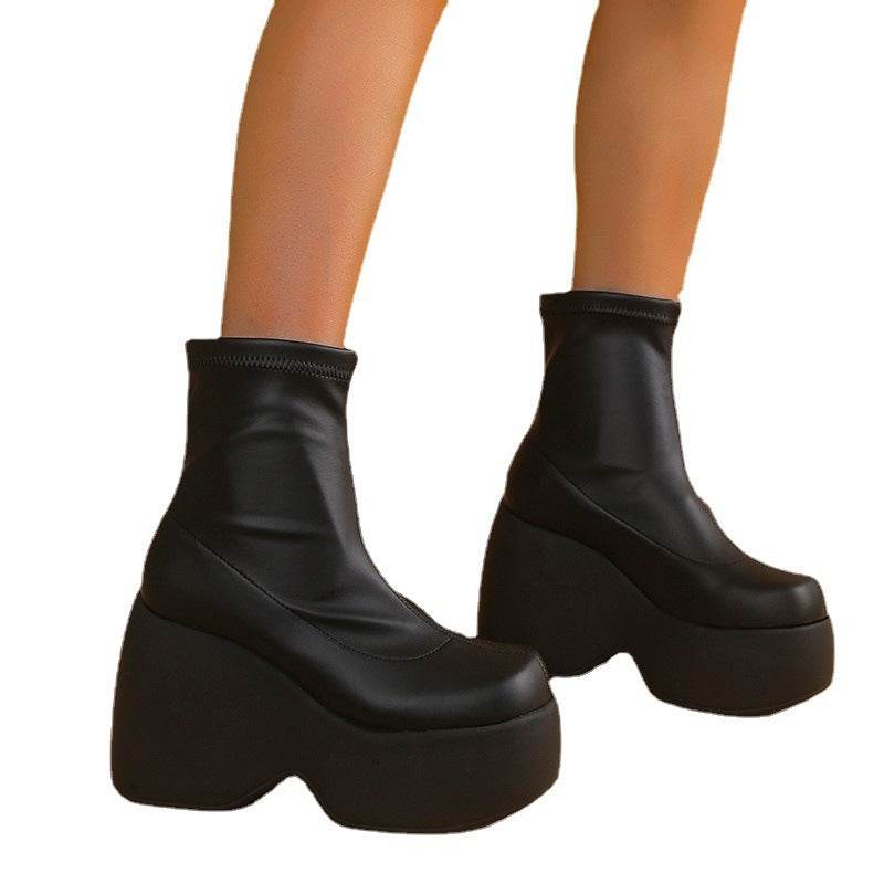 Leather Elastic Wedge Platform Booties for women - Pasha