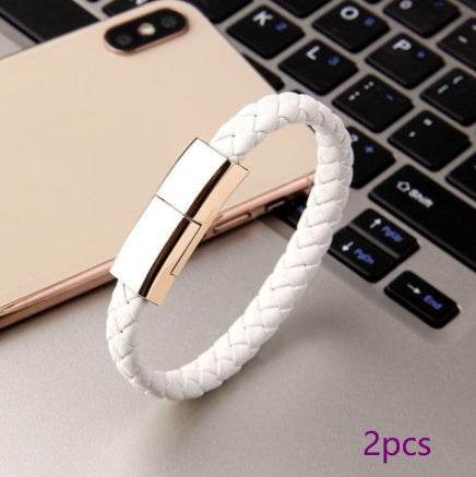 Stylish Braided Leather USB Data Cable Bracelet – Versatile Charging Accessory - Pasha