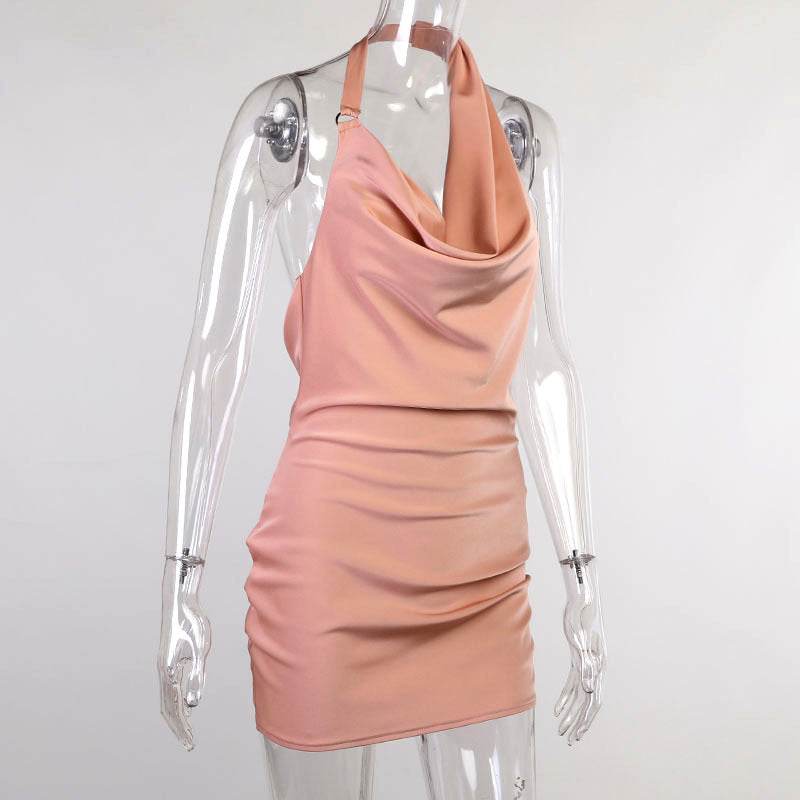 Satin V-Neck Backless Mini Party Dress Pasha Store - Pasha