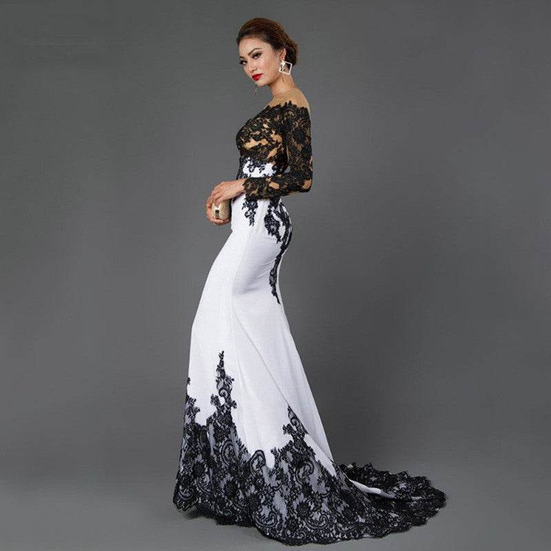 Embroidered Lace Maxi Dress With Fishtail Slim Tail - Pasha