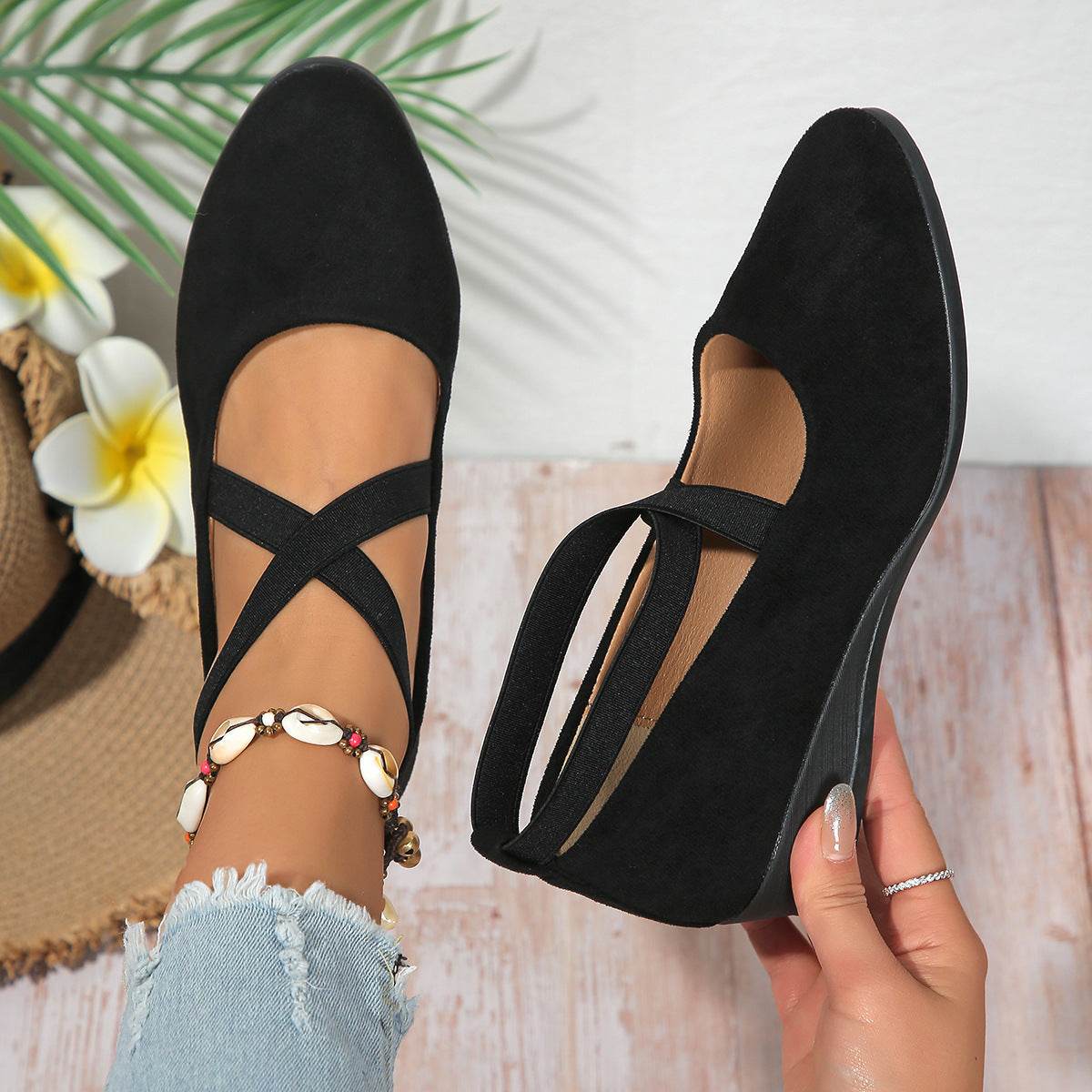 Plus Size Pointed Toe Wedge Casual Pumps for Women - Pasha