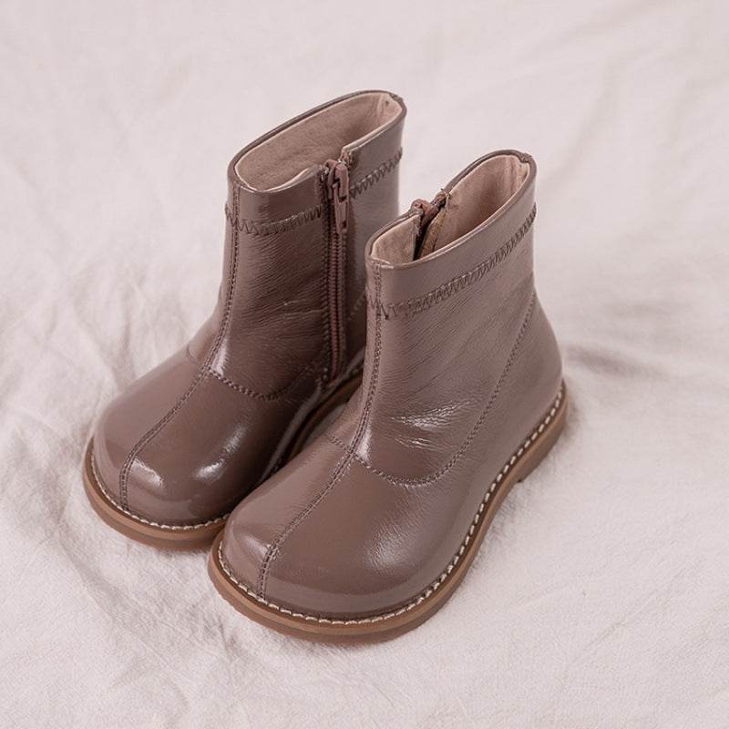 Retro Kids' Boots – Unisex Solid Leather Boots for Boys & Girls with Rubber Sole - Pasha