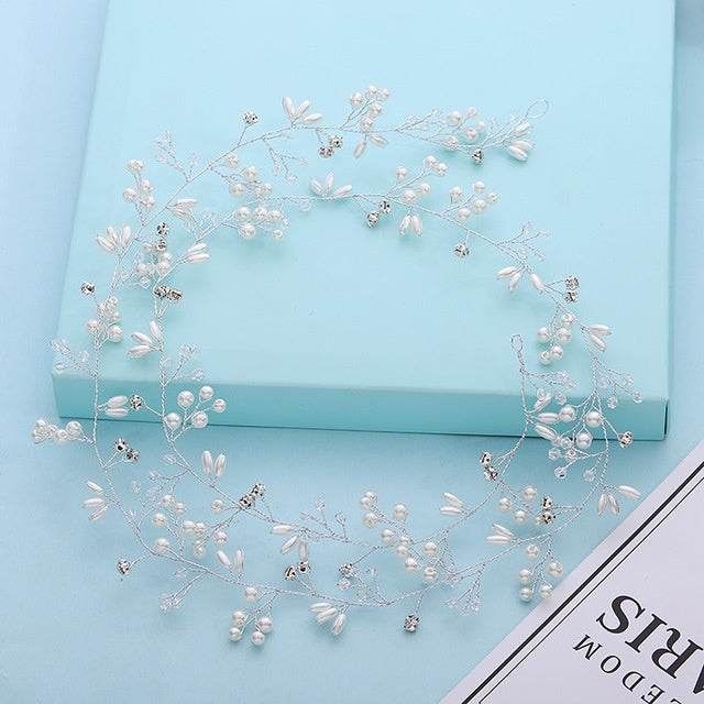 Bride's Long Hair Band - Elegant Wedding Hair Accessory with Crystals and Pearls - Pasha