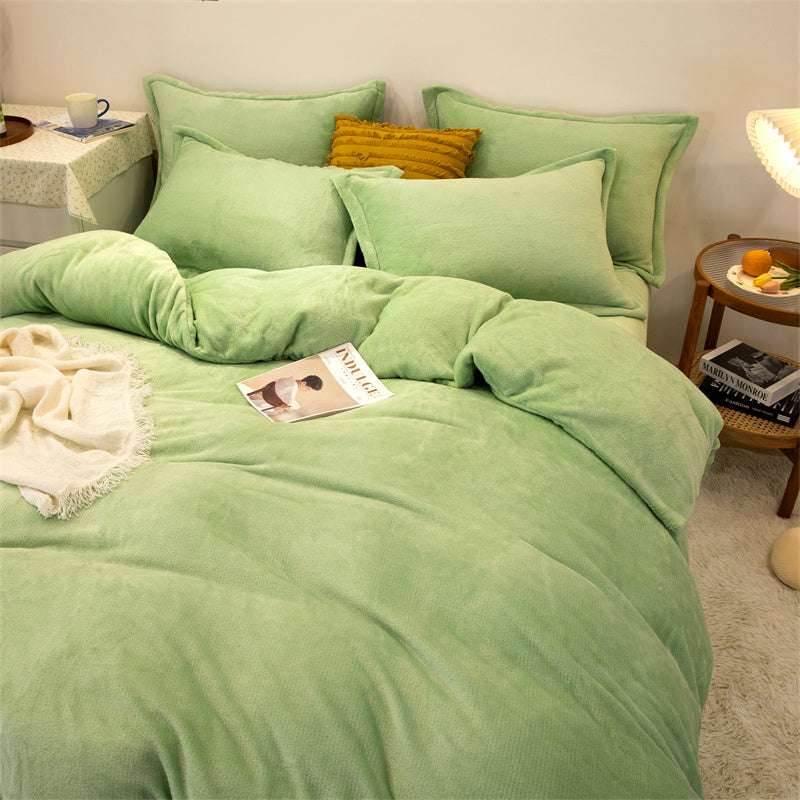 Four-Piece Plush Double-Sided Fleece Warm Yellow Duvet Cover Set – Soft, Cozy, and Stylish Bedding - Pasha