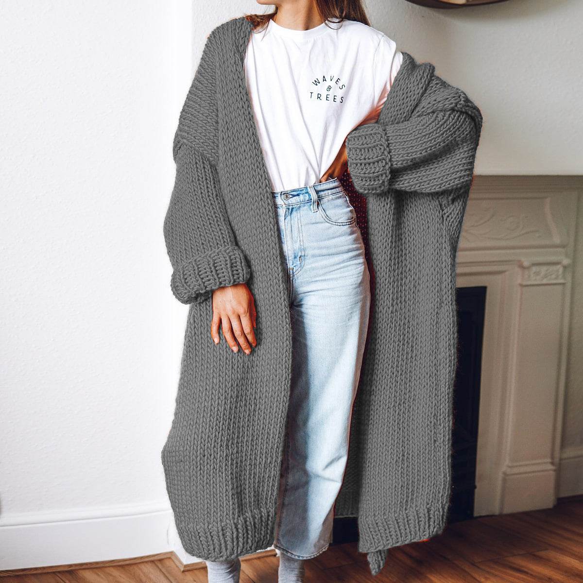 New Foreign Trade Women's Cardigan Knitting Mid-length Coat Sweater - Pasha