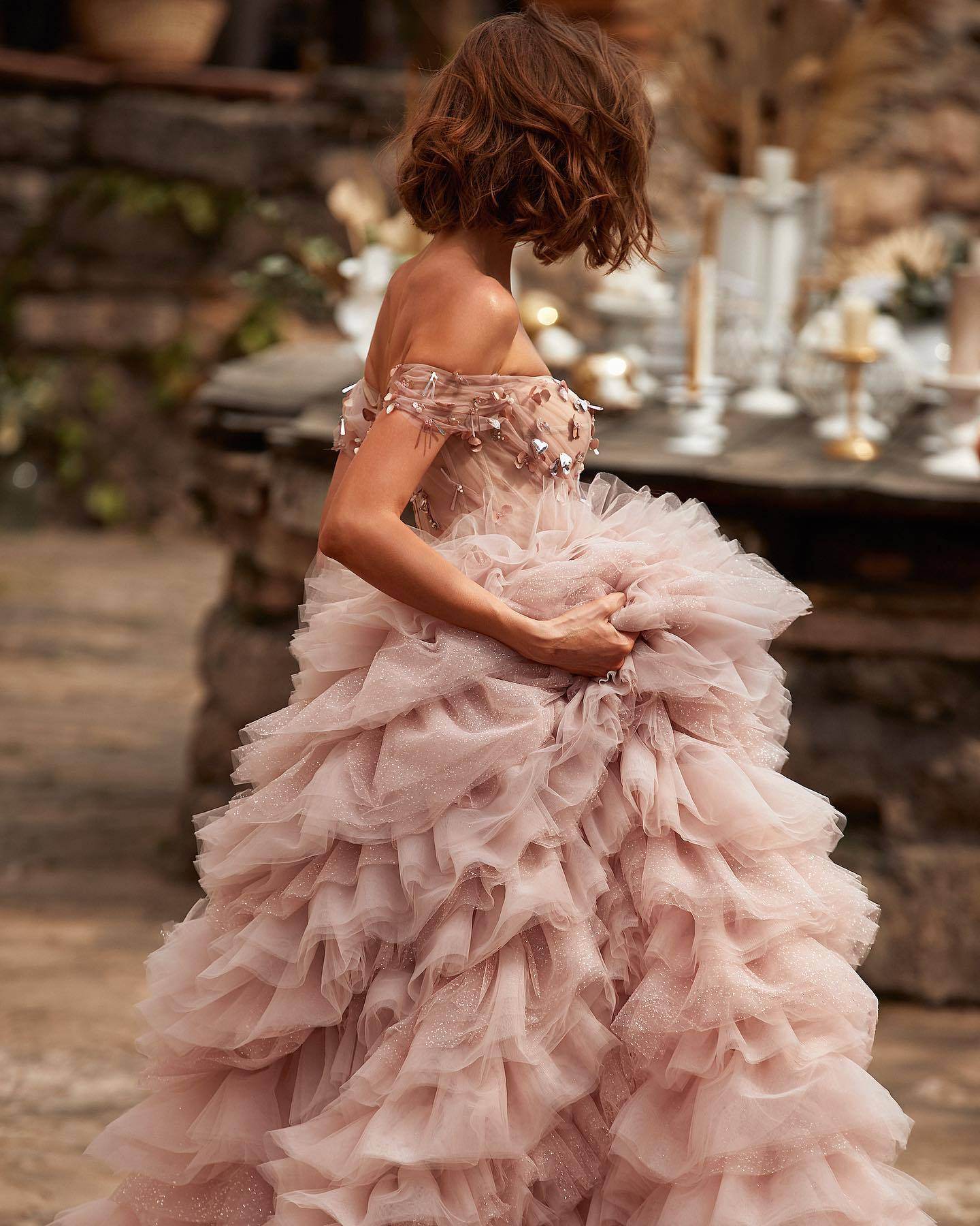 Pink Princess Wedding Dress – Off-Shoulder Gown - Pasha