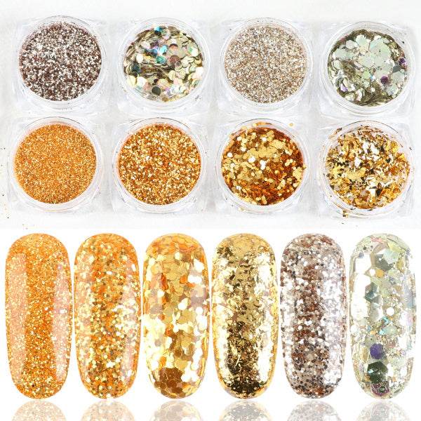 8 Box Mix Glitter Nail Art Powder Flakes Set – Holographic Iridescent Nail Art Glitter - Pasha