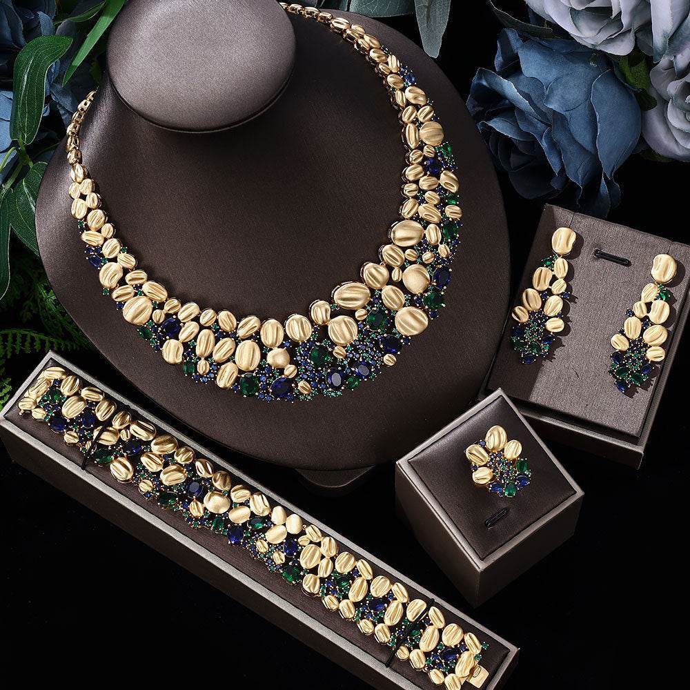 Exquisite Zircon Jewelry Set for Women – Necklace, Earrings, Adjustable Ring & Bracelet for Weddings and Special Occasions - Pasha