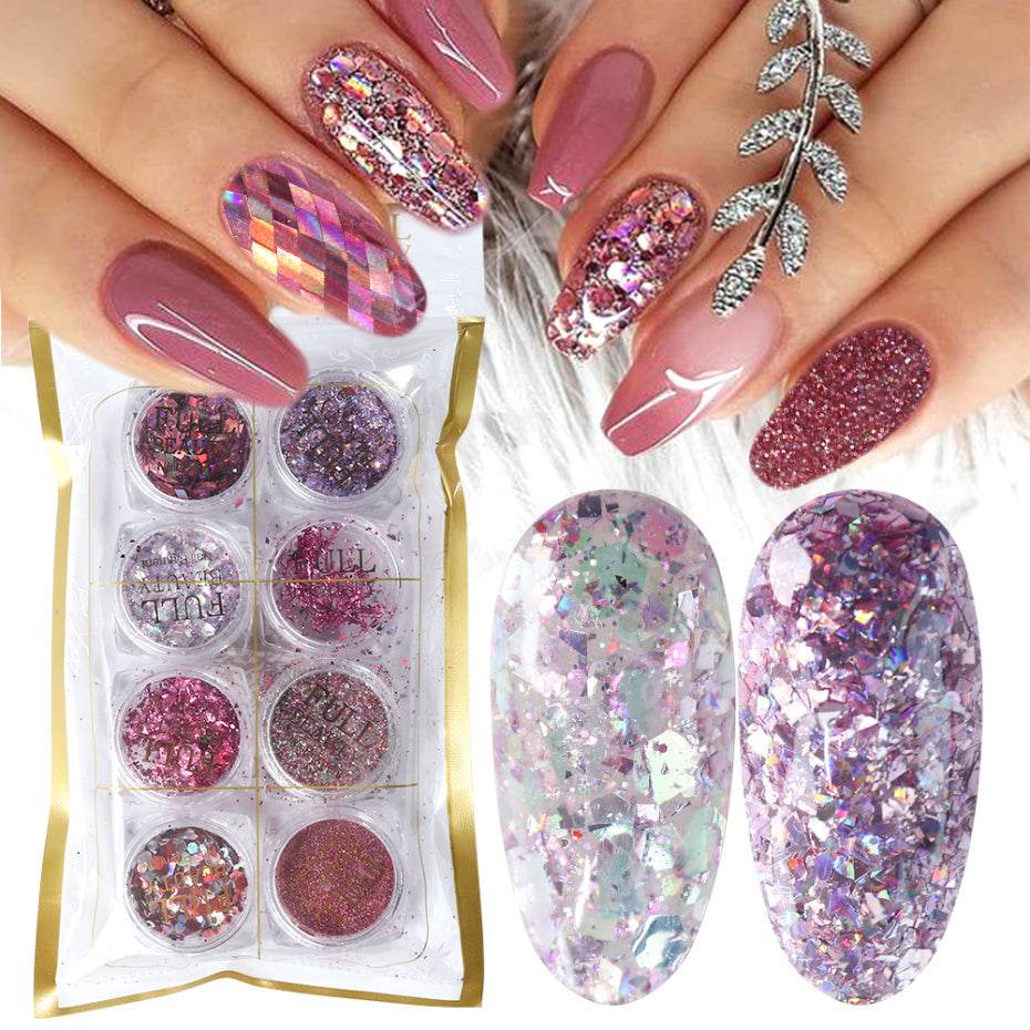 8 Box Mix Glitter Nail Art Powder Flakes Set – Holographic Iridescent Nail Art Glitter - Pasha