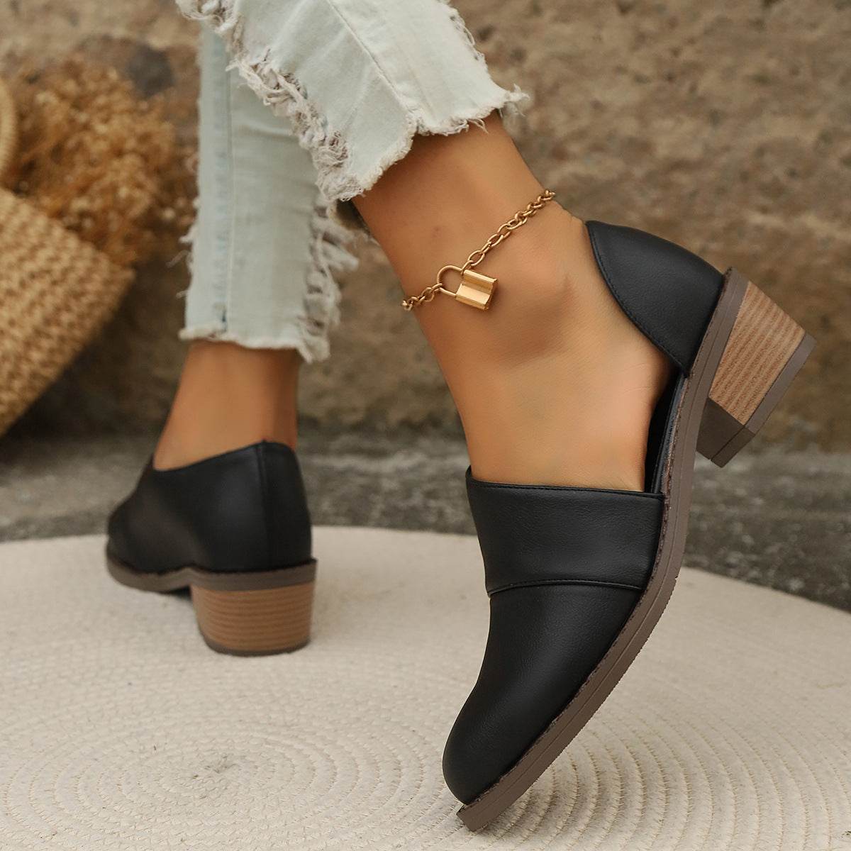 Side Hollow Low Heel Pointed Toe Shoes for women - Pasha