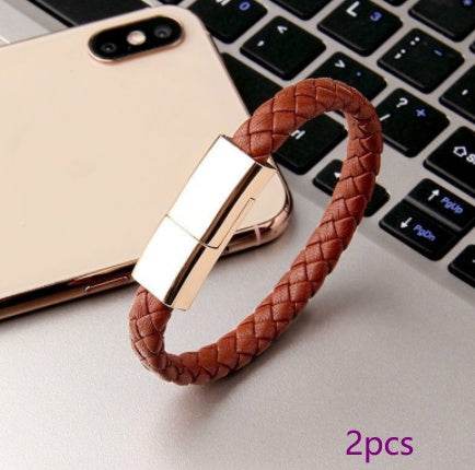 Stylish Braided Leather USB Data Cable Bracelet – Versatile Charging Accessory - Pasha