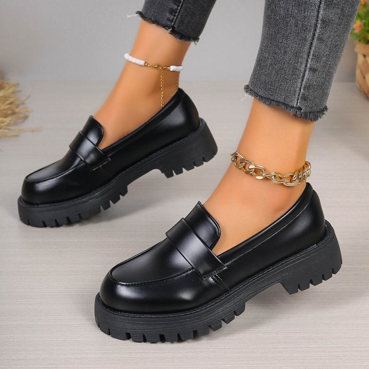 British Style Black Leather Slippers for women - Pasha