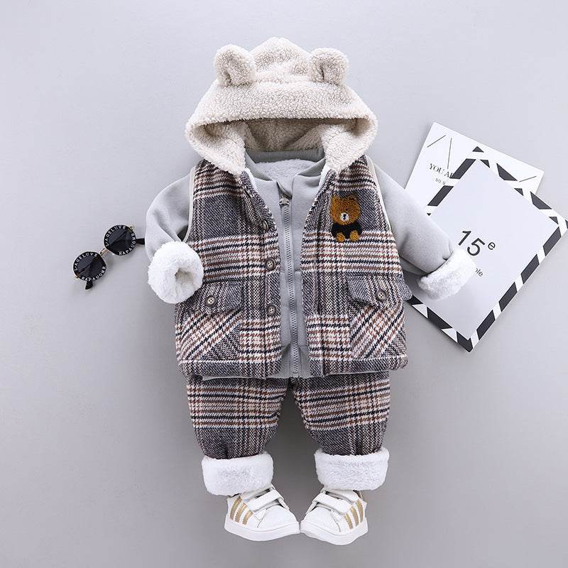 Stylish Boys and Girls Plus Velvet Thick Three-Piece Set – Comfortable & Fashionable - Pasha