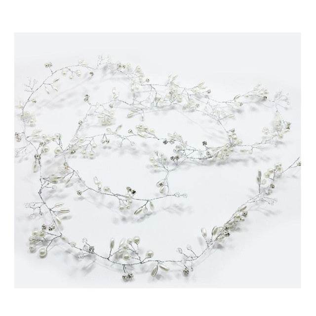 Bride's Long Hair Band - Elegant Wedding Hair Accessory with Crystals and Pearls - Pasha