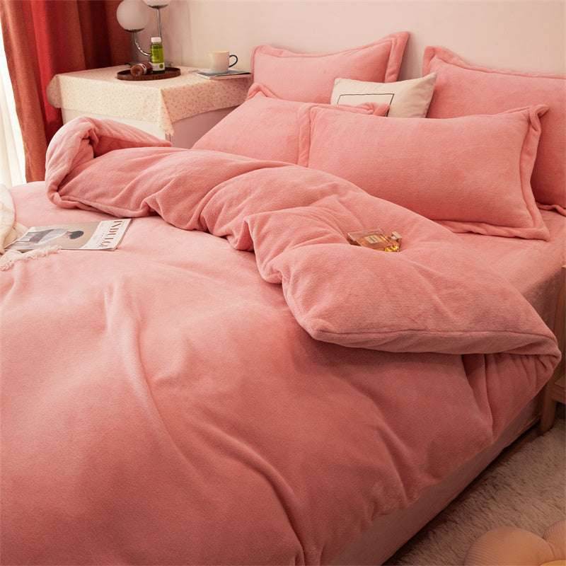 Four-Piece Plush Double-Sided Fleece Warm Yellow Duvet Cover Set – Soft, Cozy, and Stylish Bedding - Pasha