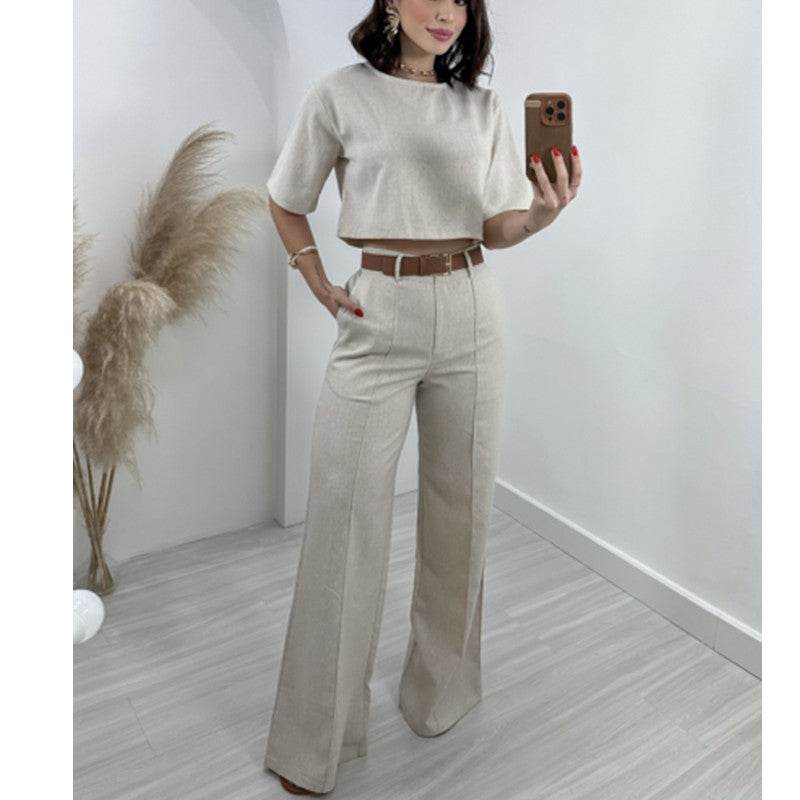 Women's Cotton Top & Wide Leg Pants Sets - Pasha