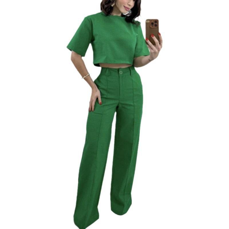 Women's Cotton Top & Wide Leg Pants Sets - Pasha
