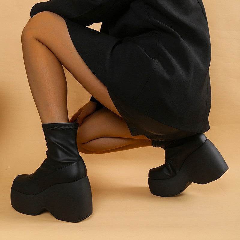 Leather Elastic Wedge Platform Booties for women - Pasha