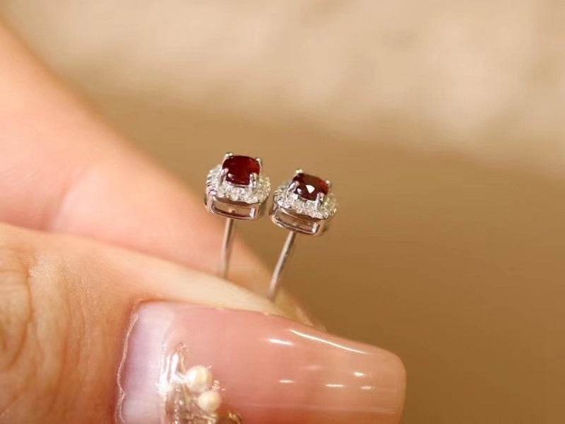 Exquisite 18K Gold Oval Earrings with Natural Pigeon Blood Red Rubies & Diamonds - Pasha