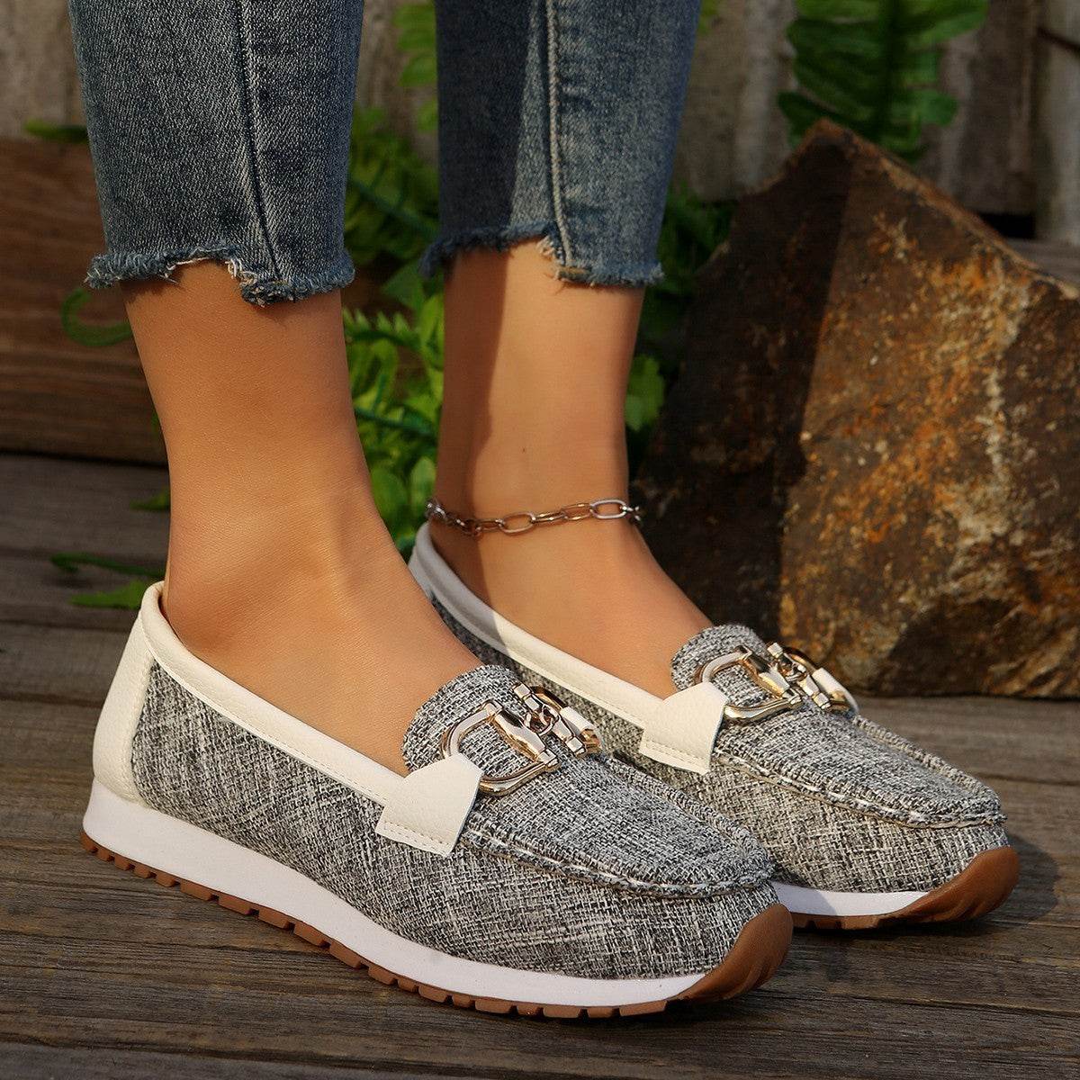 Summer Metal Buckle Flat Casual Pumps - Pasha