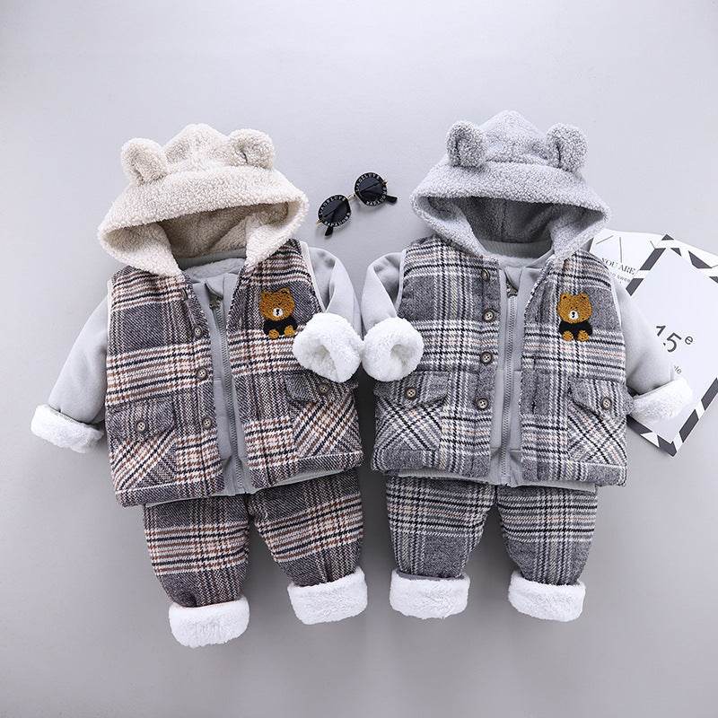 Stylish Boys and Girls Plus Velvet Thick Three-Piece Set – Comfortable & Fashionable - Pasha
