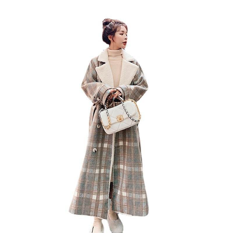 Fashion Women's Plush Thick Woolen Plaid Jacket - Pasha
