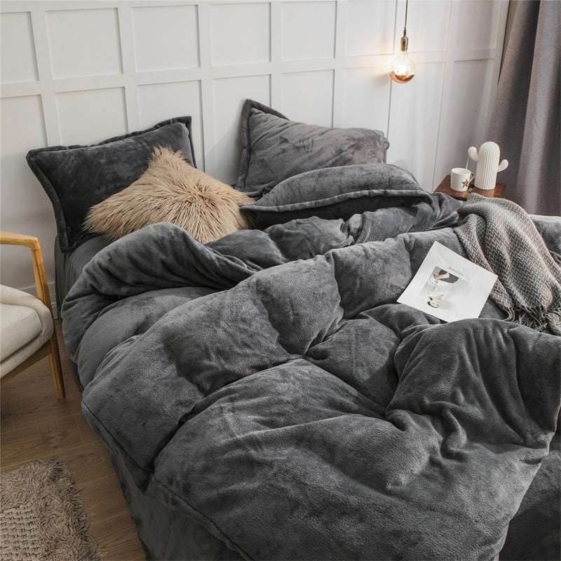 Four-Piece Plush Double-Sided Fleece Warm Yellow Duvet Cover Set – Soft, Cozy, and Stylish Bedding - Pasha