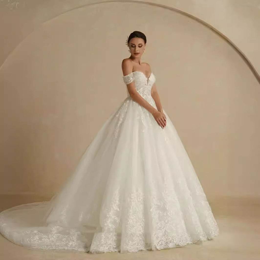 Off Shoulder Wedding Dress – Elegant Court Style - Pasha
