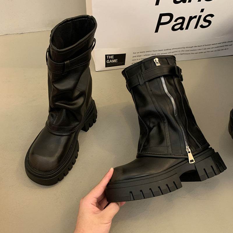 Retro Versatile Pleated Boots Platform - Pasha