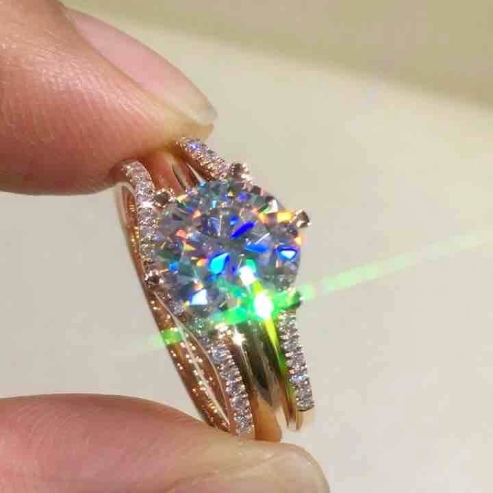 18K Gold Two-in-One Moissanite Ring for Women – Elegant & Versatile Jewelry with Rose Gold, Gold & White Gold - Pasha