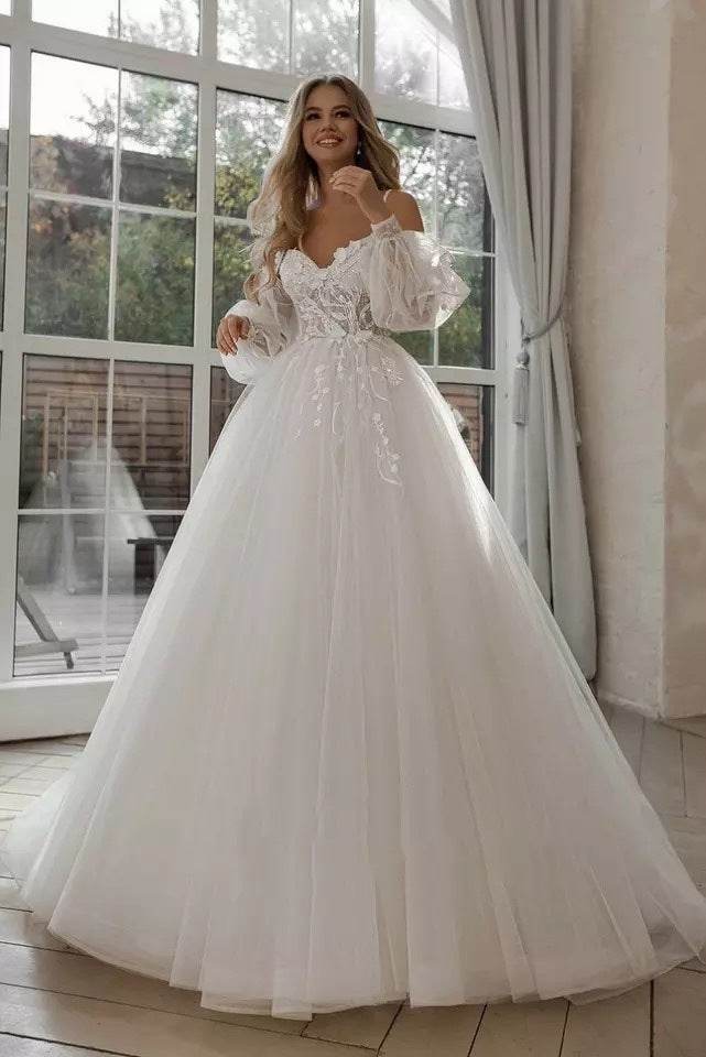 Classic Boho Wedding Dress – Puff Sleeves - Pasha