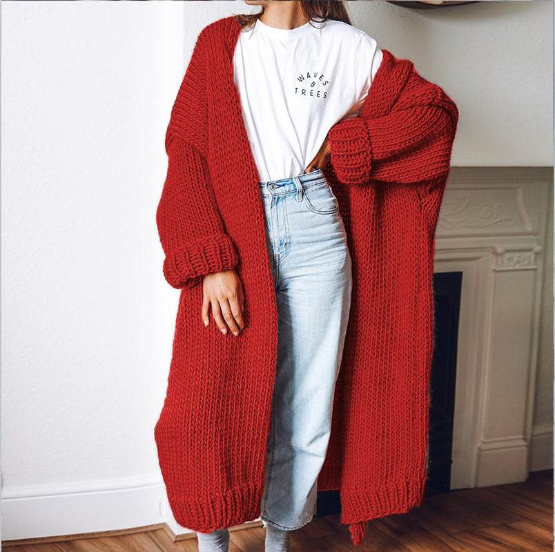 New Foreign Trade Women's Cardigan Knitting Mid-length Coat Sweater - Pasha