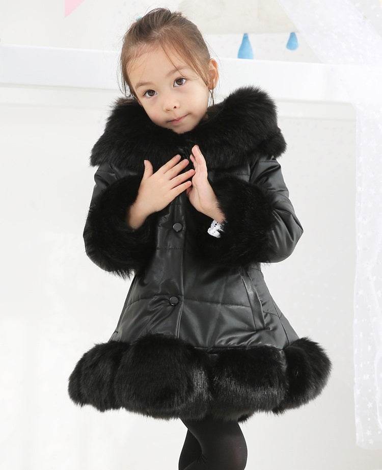 Girls Winter Mid-Length Padded Jacket – Retro Style, Cotton, Pink/Red/Black - Pasha