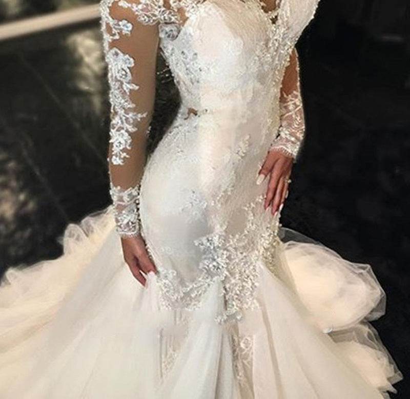 Trailing White Temperament Is Thin And Long Lace Wedding Dress - Pasha