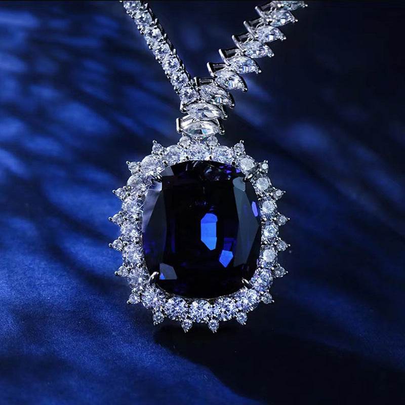 Elegant Geometric 925 Silver Necklace with Synthetic Sapphire for Women - Pasha