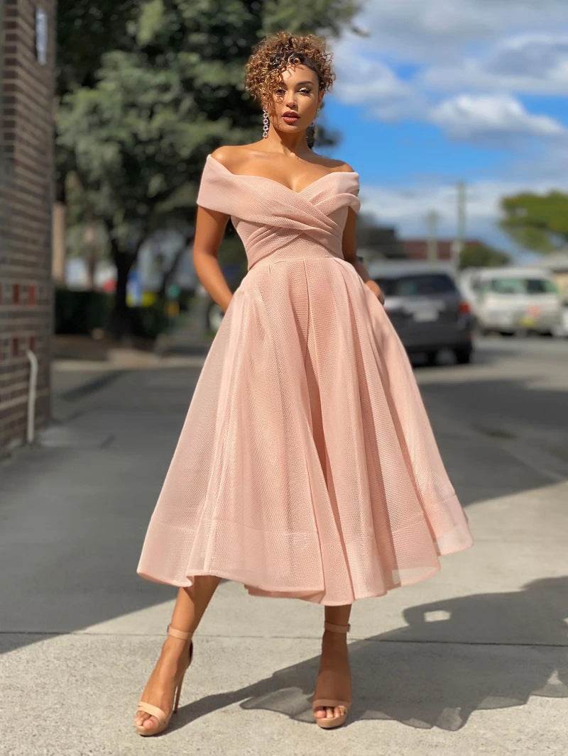 Retro Off-Shoulder Dress – Elegant Party Wear - Pasha