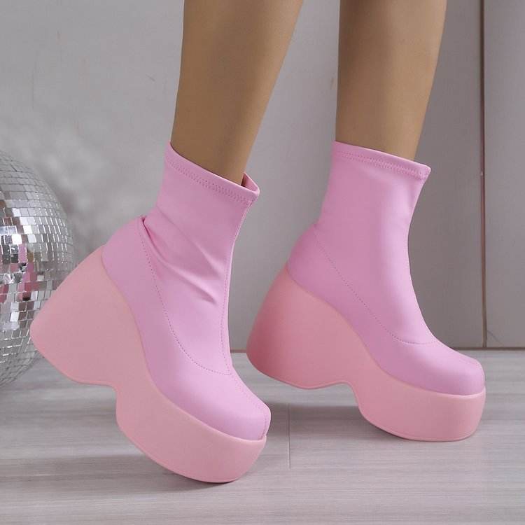 Leather Elastic Wedge Platform Booties for women - Pasha