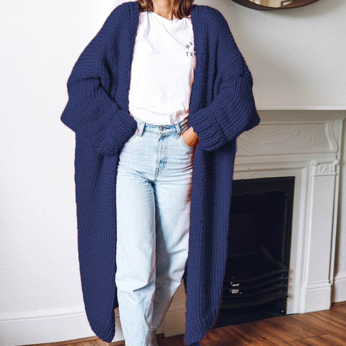 New Foreign Trade Women's Cardigan Knitting Mid-length Coat Sweater - Pasha