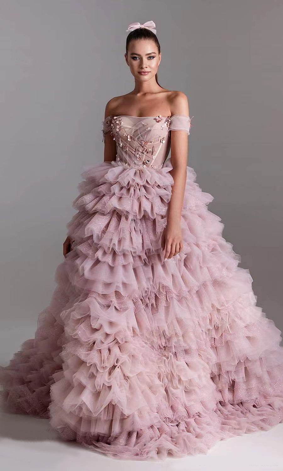 Pink Princess Wedding Dress – Off-Shoulder Gown - Pasha