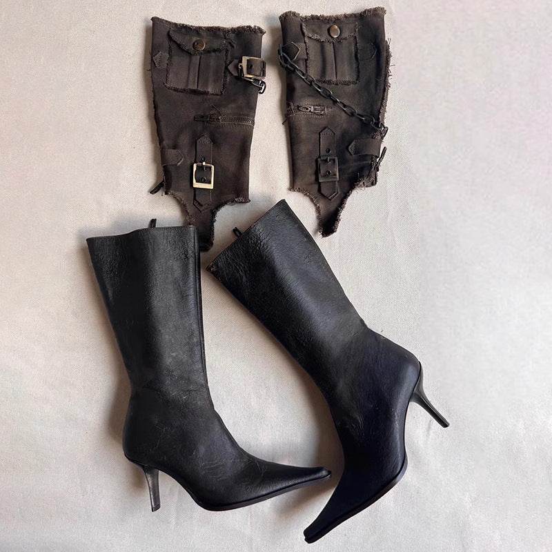 Retro Pointed Buckle Western Cowboy high heels for women - Pasha